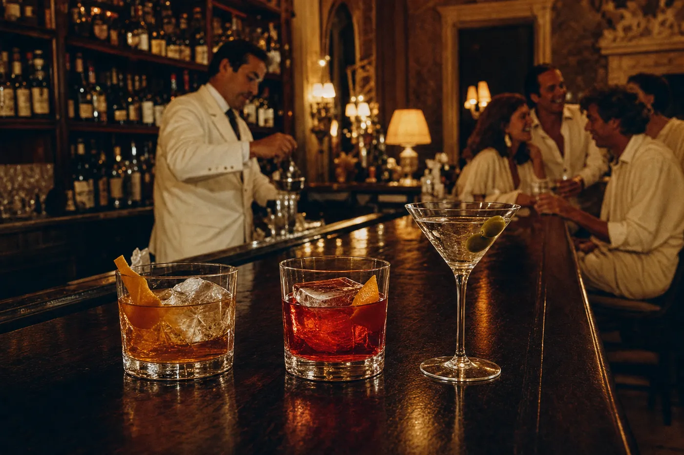 A cocktail by candlelight at a bar at night